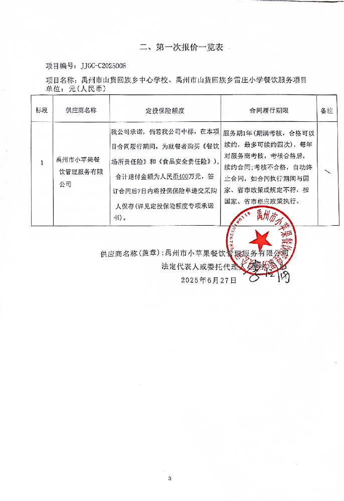 禹州市山貨回族鄉(xiāng)中心學(xué)校、禹州市山貨回族鄉(xiāng)雷莊小學(xué)餐飲服務(wù)項(xiàng)目  成交公告